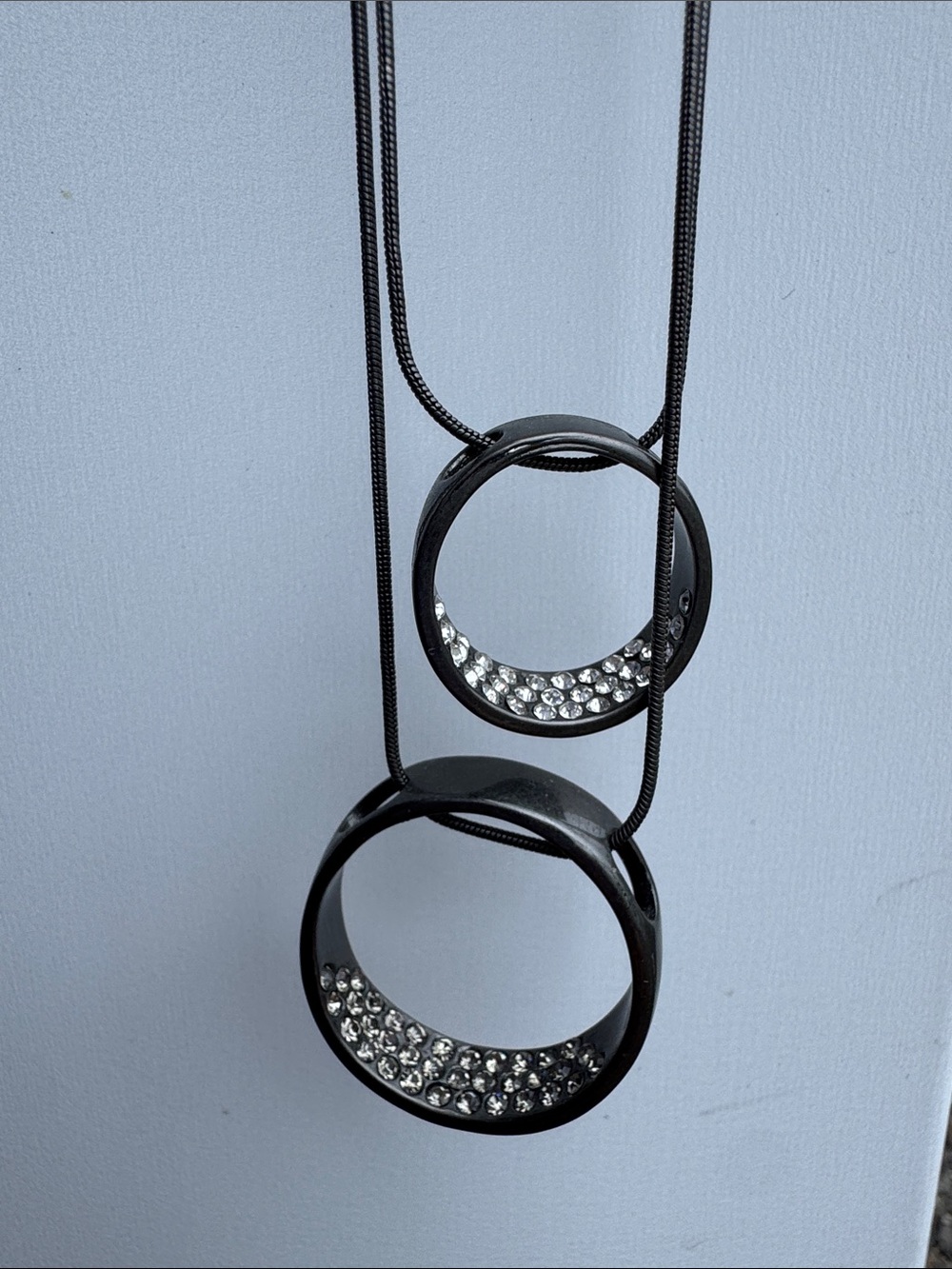 Sweet Lola Gun Metal Gray Double Circle Necklace with Rhinestones